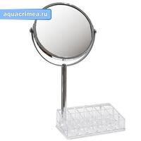 Зеркало косметическое настольное хромированное с подставкой для макияжных принадлежностей, 20x9x33см